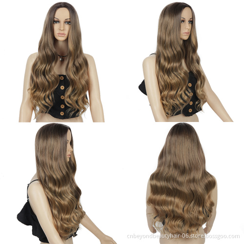 Synthetic middle part wigs black wavy wig heat resistant synthetic fiber Long Curly wigs  for women